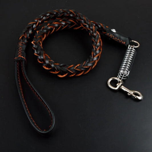 Pet Leather Dog Collar Leash For Large Dog Leather Dog Traction Drag Tow Rope Chain Pet Dog Supplies Accessories Prevent Runaway