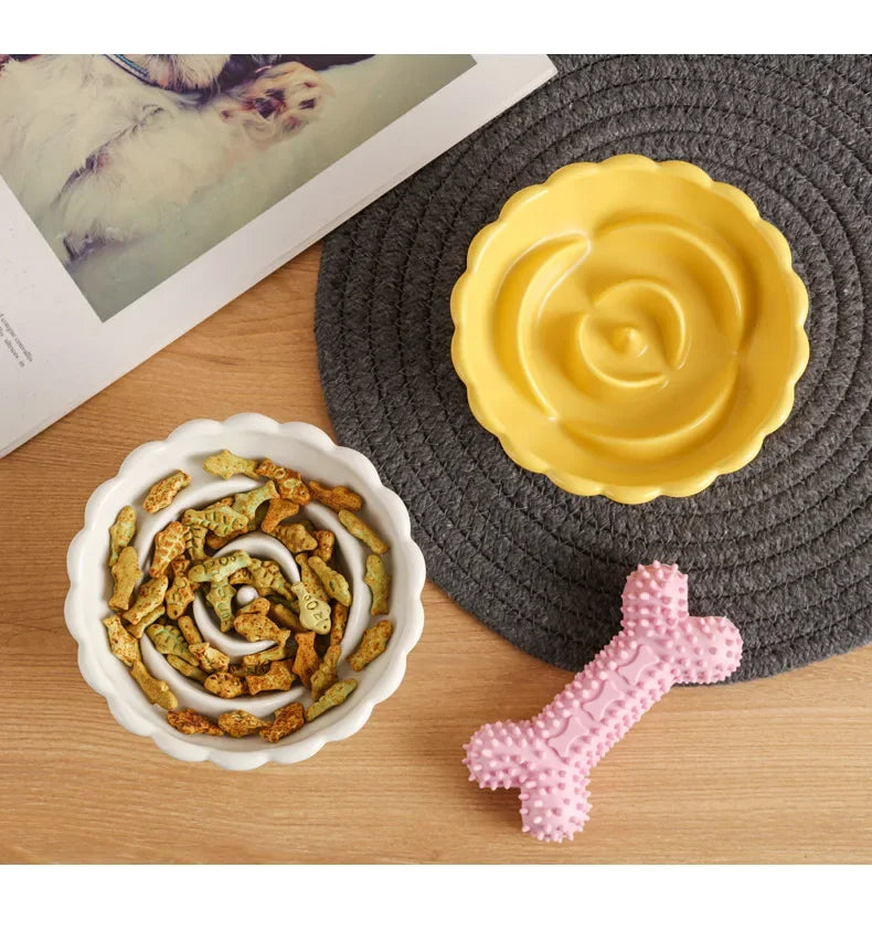 Cat Food Bowl Ceramic Elevated Cats Small Dogs Slow Feed Bowls Anti-choking Pet Eating Feeders Anti-gulping Puppy Supplies