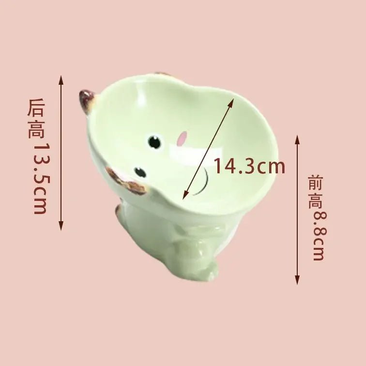 Cute Cartoon Animal Series Ceramic Cat Bowl Tall Food Bowl Neck Guard for Cats to Drink Water to Prevent Dogs from Overturning