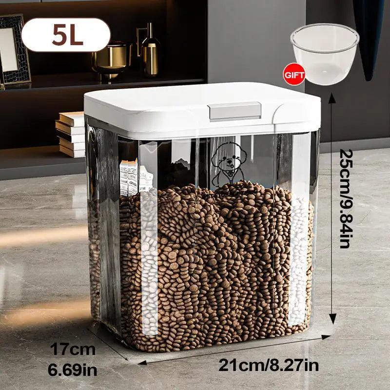 Cat Food Bin Easy Access Dog Food Container Airtight Transparent Stackable 5L Bucket for Homes Pantries Kitchens Organizing