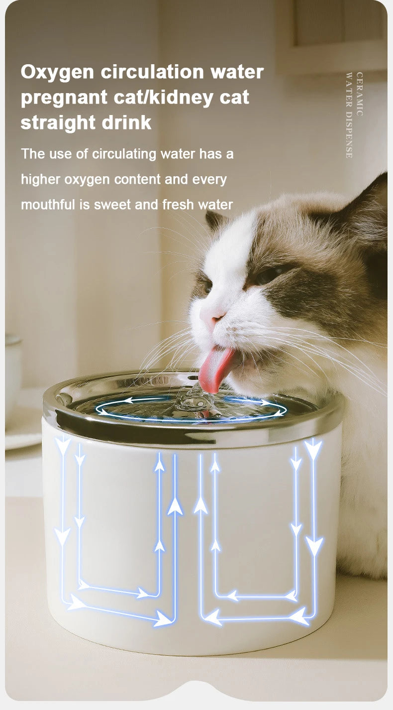 Ultra-Quiet Pet Cat Automatic Water Fountain Filter Dispenser For Dog Flowing Silent Circulation Filtration Ceramic Water Feeder