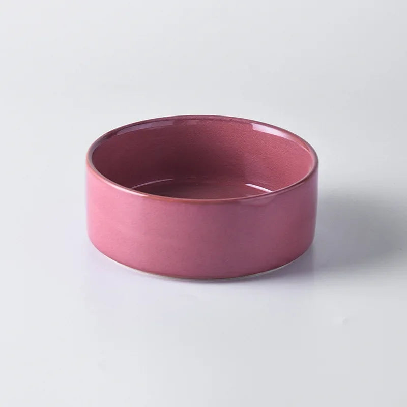 Ceramic Cat Bowl with Spine Protection for Small And Medium-sized Dogs Pet Food Water Feeder Rollover Prevention in Light Orchid Safflower Dark Orchid Glaze