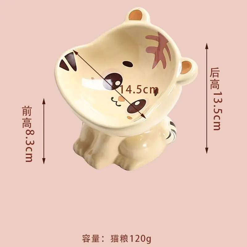 Cute Cartoon Animal Series Ceramic Cat Bowl Tall Food Bowl Neck Guard for Cats to Drink Water to Prevent Dogs from Overturning
