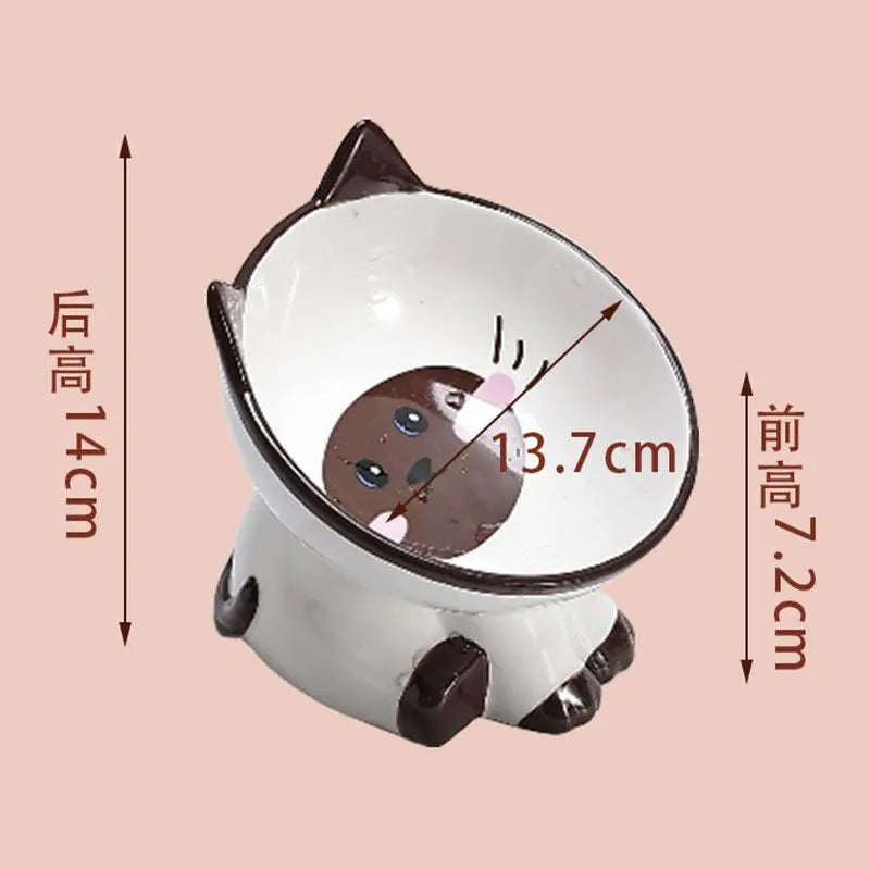 Cute Cartoon Animal Series Ceramic Cat Bowl Tall Food Bowl Neck Guard for Cats to Drink Water to Prevent Dogs from Overturning