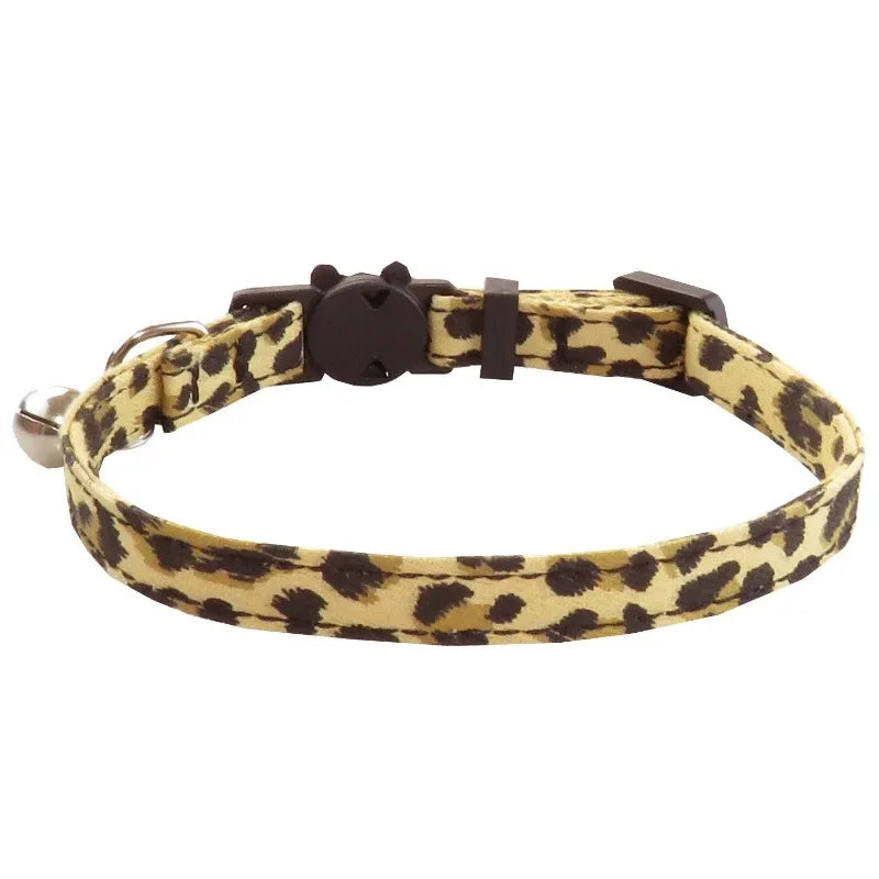 Pet Leopard Cat Collar with Bell Adjustable Puppy Bow Necklace Outdoor Safety Anti-choking for Small Pets Walking Accessories