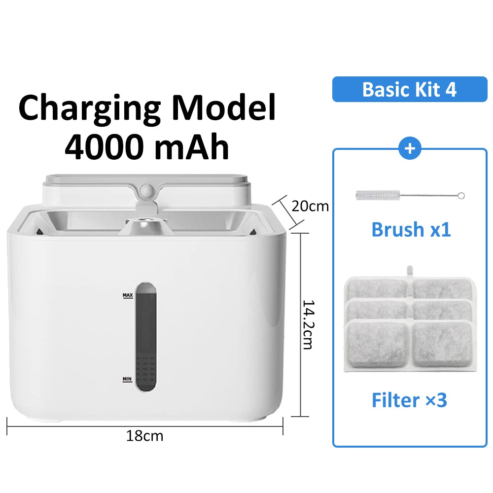 Pet Water Fountain Filter, Wireless Sensor Drinker, Pet Feeder for Cat and Dog, Water Dispenser, Auto Drinking Fountain