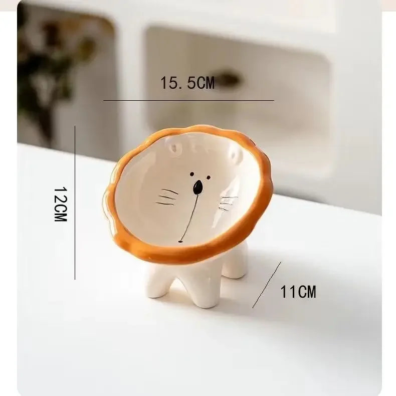 Cute Cartoon Animal Series Ceramic Cat Bowl Tall Food Bowl Neck Guard for Cats to Drink Water to Prevent Dogs from Overturning