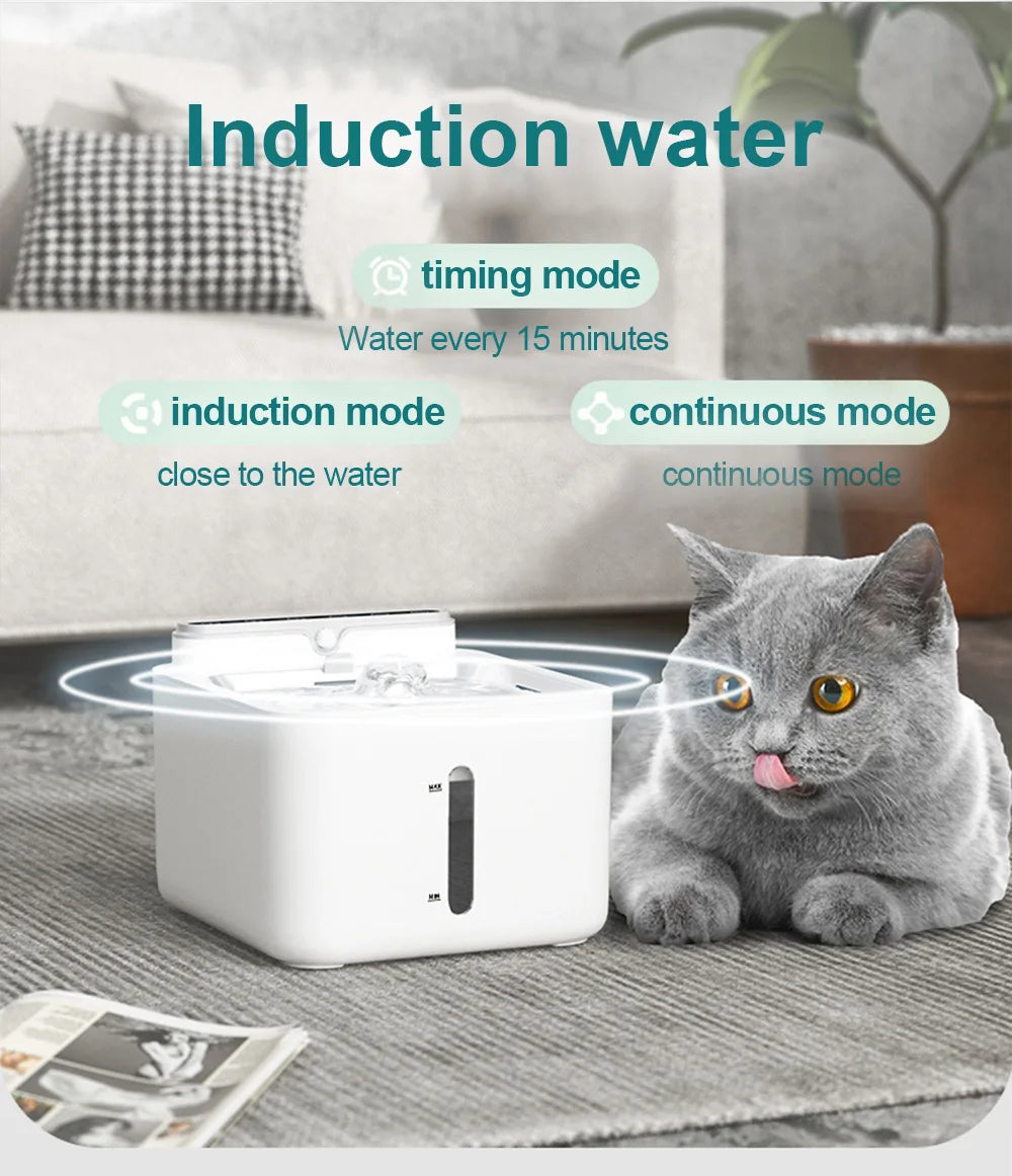 Pet Water Fountain Filter, Wireless Sensor Drinker, Pet Feeder for Cat and Dog, Water Dispenser, Auto Drinking Fountain