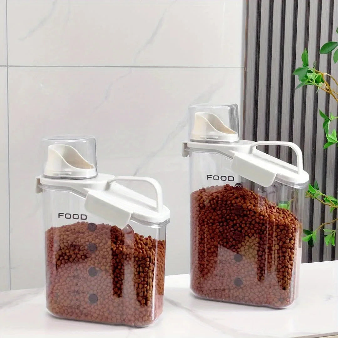 Dry food for dogs and cats is easy to feed containers, moisture-proof pet food storage buckets, measuring cups and handle design