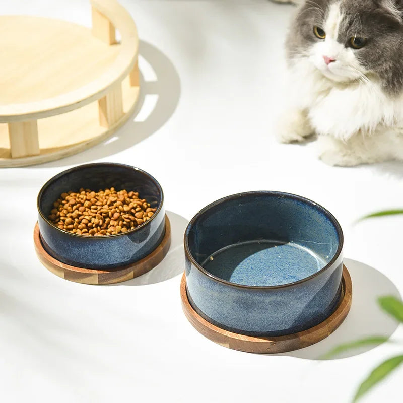 Ceramic Cat Bowl with Spine Protection for Small And Medium-sized Dogs Pet Food Water Feeder Rollover Prevention in Light Orchid Safflower Dark Orchid Glaze