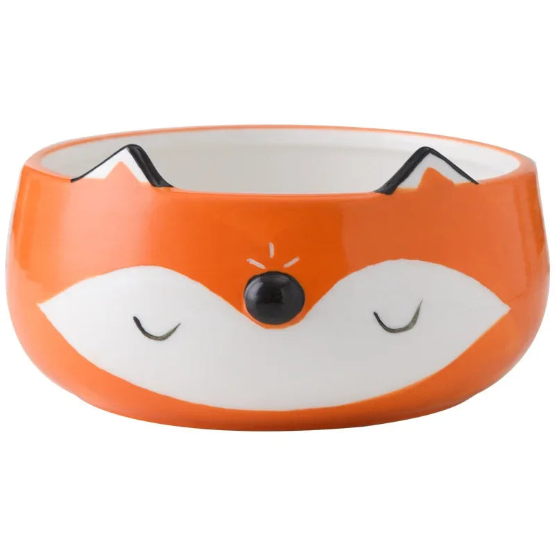 Hand Painted Ceramic Animal Bowls - Fox Cat Dog Design Eco-Friendly Porcelain