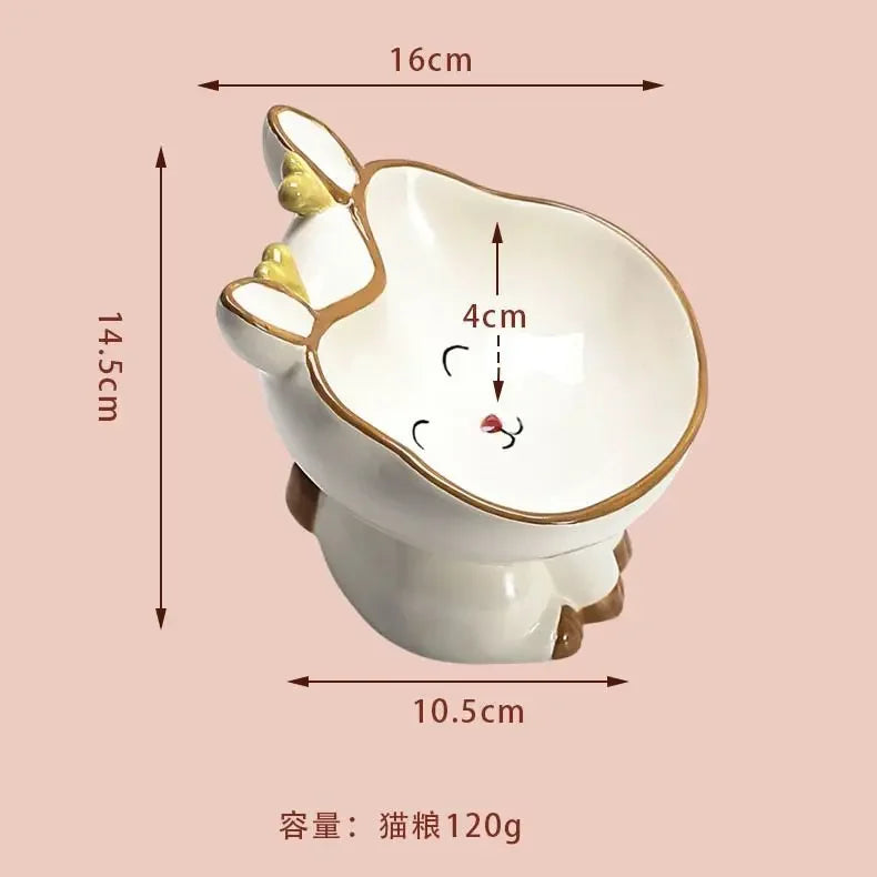 Cute Cartoon Animal Series Ceramic Cat Bowl Tall Food Bowl Neck Guard for Cats to Drink Water to Prevent Dogs from Overturning