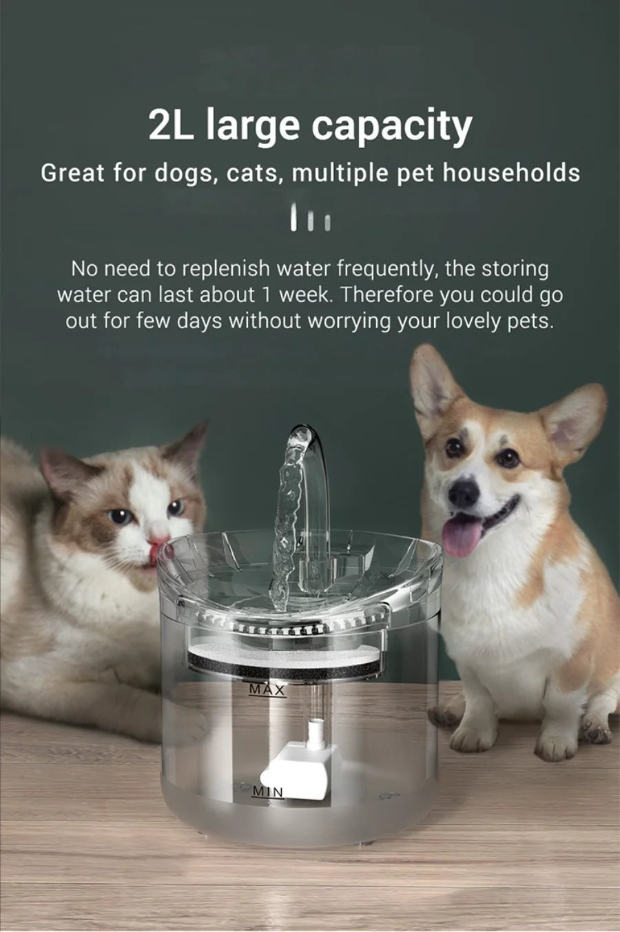 Pet automatic water dispenser, cat and dog sensing drinking water flow fountain filter, automatic circulation pet drinking water