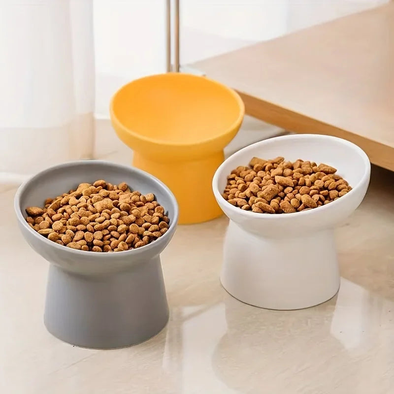 Ceramic Raised Cat Bowls Cat Food Bowls for Neck Comfort Supportive Elevated Feeder Pet Dining Solution for Indoor Cats