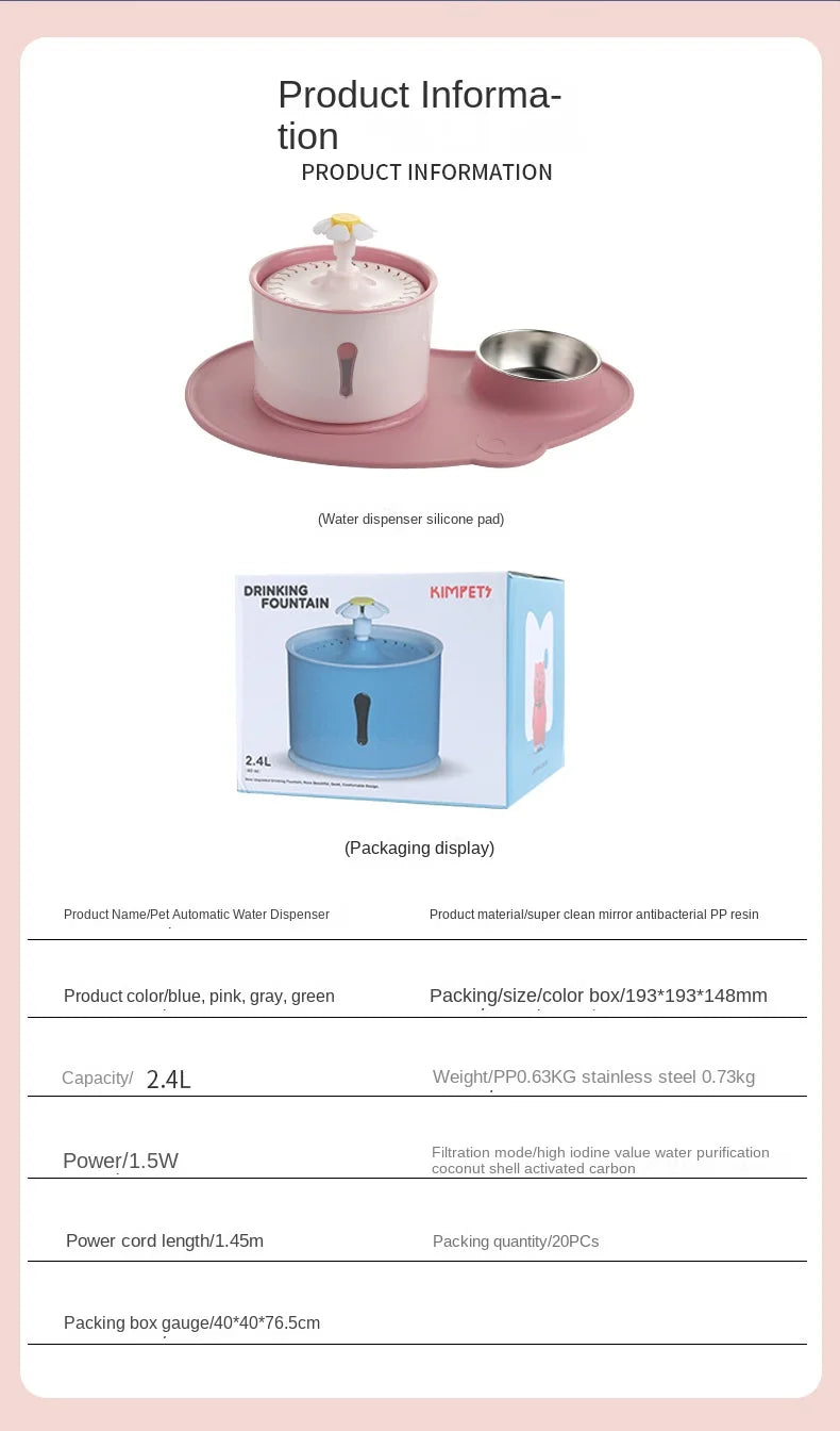 Pet Smart Water Dispenser Automatic Circulating Live Water Drinking Water Purification Filtration Cat Bass Water Feeder Water Bowl Combination