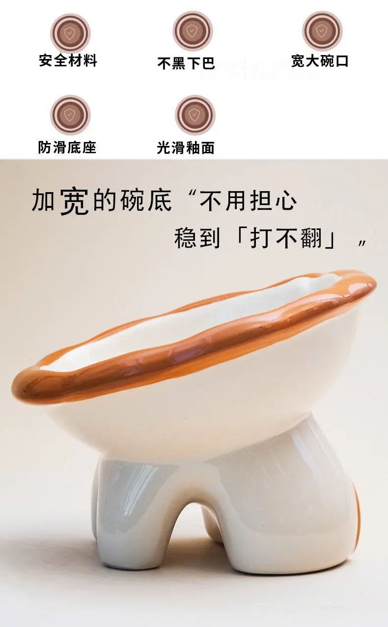 Cute Cartoon Animal Series Ceramic Cat Bowl Tall Food Bowl Neck Guard for Cats to Drink Water to Prevent Dogs from Overturning