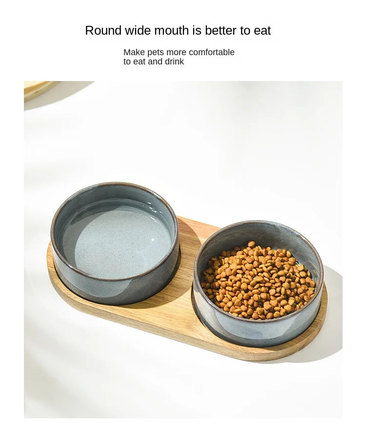 Ceramic Cat Bowl with Spine Protection for Small And Medium-sized Dogs Pet Food Water Feeder Rollover Prevention in Light Orchid Safflower Dark Orchid Glaze