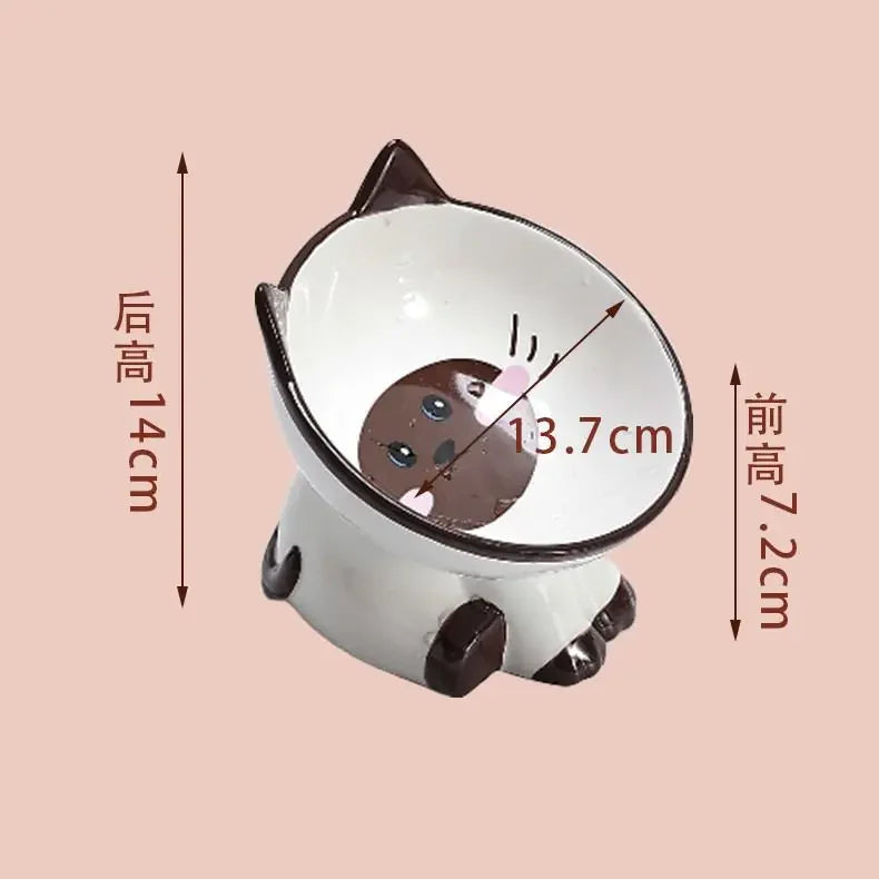 Cute Cartoon Animal Series Ceramic Cat Bowl Tall Food Bowl Neck Guard for Cats to Drink Water to Prevent Dogs from Overturning