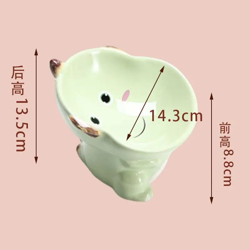 Cute Cartoon Animal Series Ceramic Cat Bowl Tall Food Bowl Neck Guard for Cats to Drink Water to Prevent Dogs from Overturning