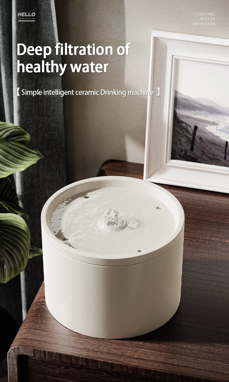 Ultra-Quiet Pet Cat Automatic Water Fountain Filter Dispenser For Dog Flowing Silent Circulation Filtration Ceramic Water Feeder