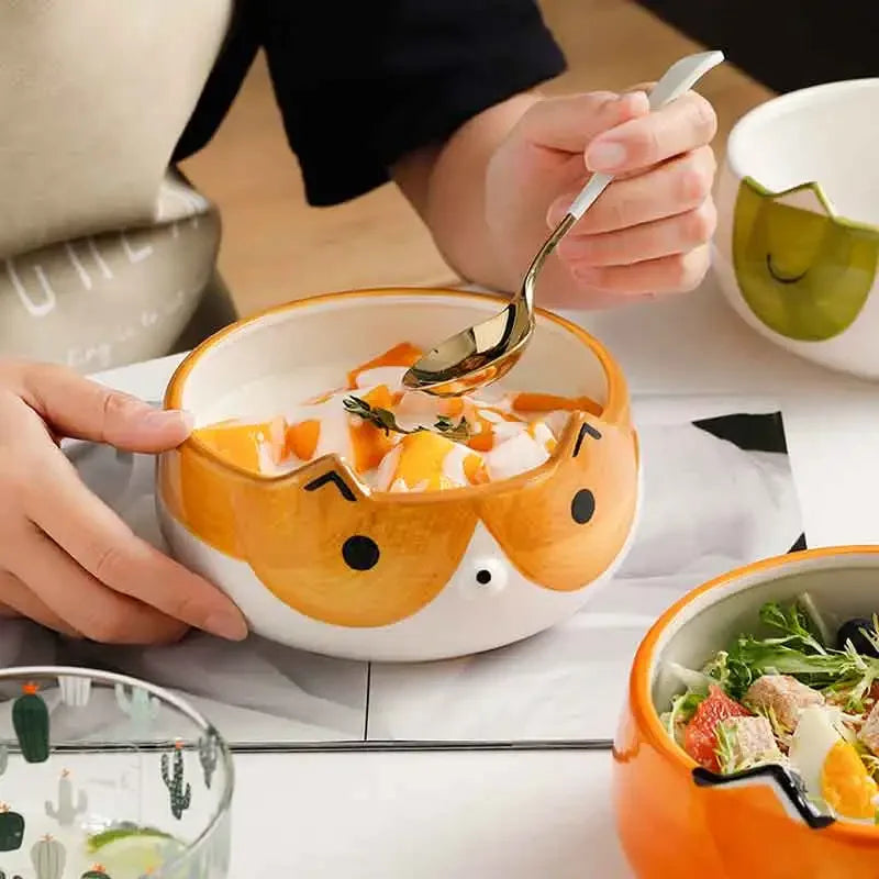 Hand Painted Ceramic Animal Bowls - Fox Cat Dog Design Eco-Friendly Porcelain