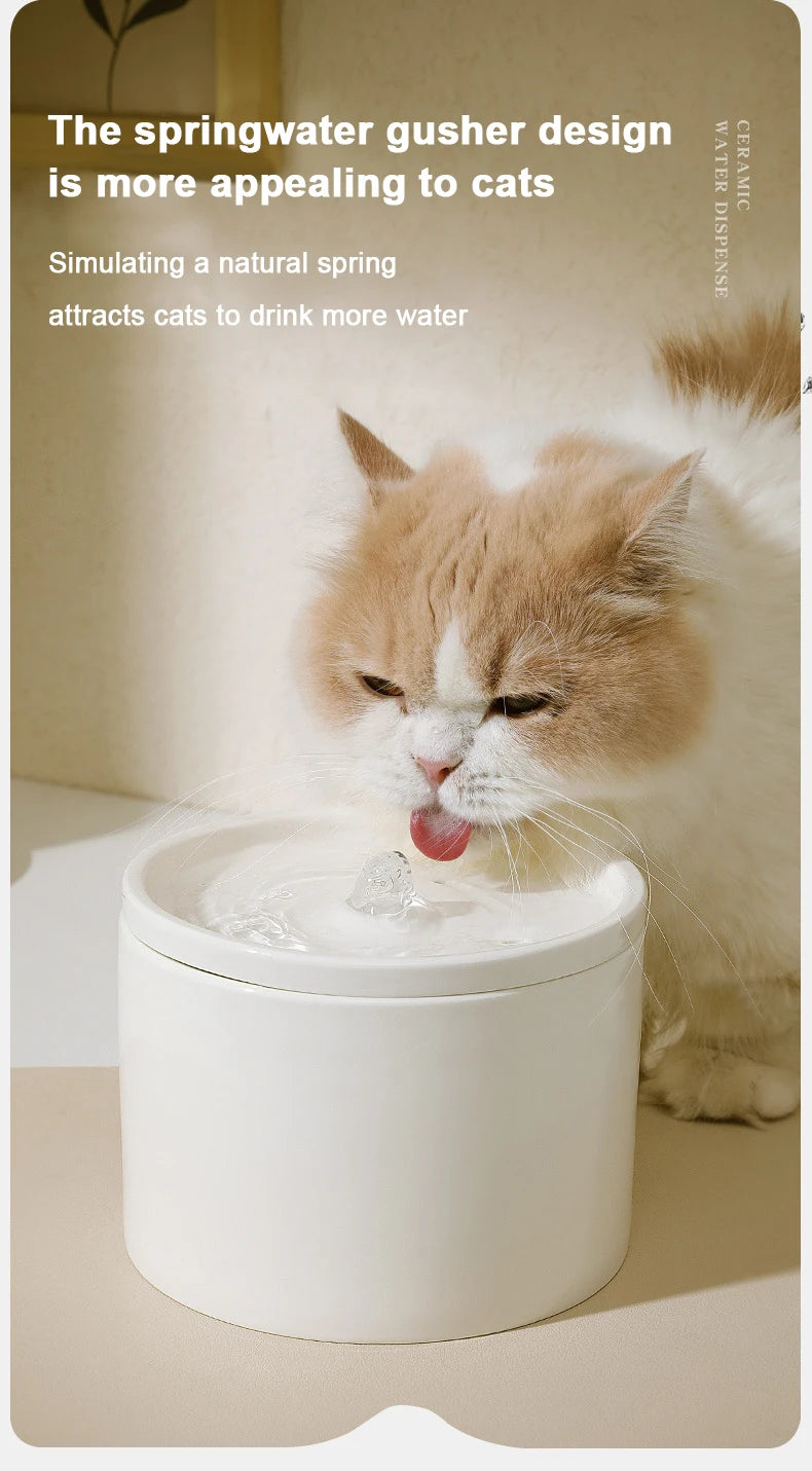 Ultra-Quiet Pet Cat Automatic Water Fountain Filter Dispenser For Dog Flowing Silent Circulation Filtration Ceramic Water Feeder