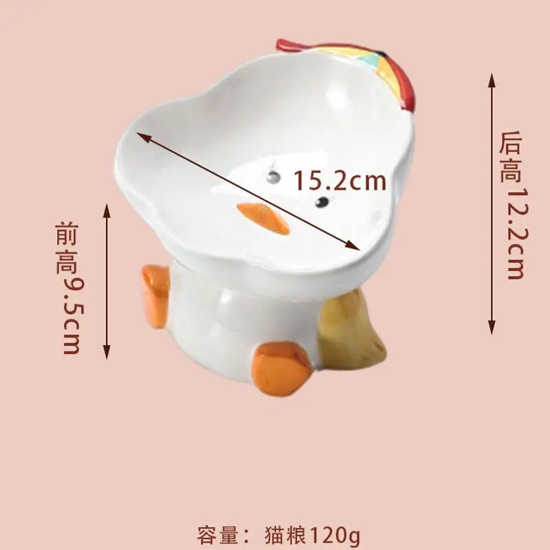 Cute Cartoon Animal Series Ceramic Cat Bowl Tall Food Bowl Neck Guard for Cats to Drink Water to Prevent Dogs from Overturning