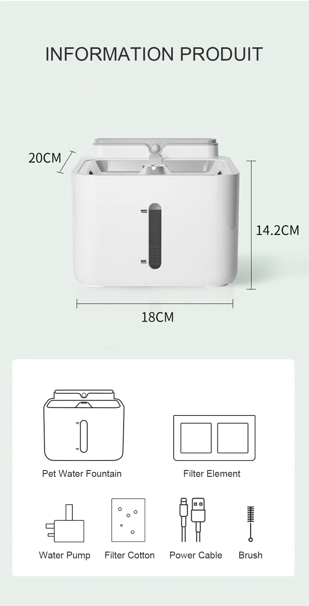 Pet Water Fountain Filter, Wireless Sensor Drinker, Pet Feeder for Cat and Dog, Water Dispenser, Auto Drinking Fountain