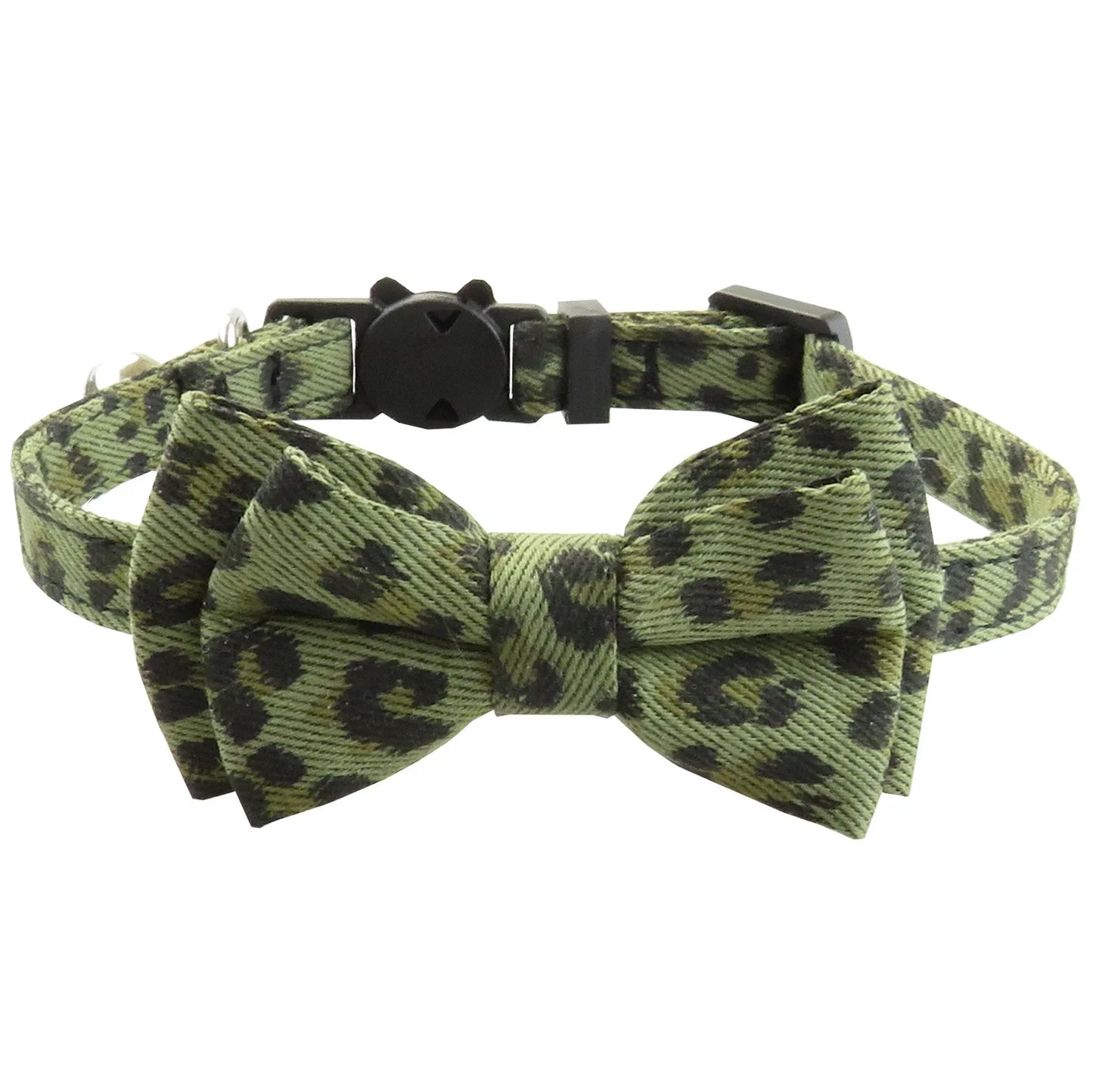 Pet Leopard Cat Collar with Bell Adjustable Puppy Bow Necklace Outdoor Safety Anti-choking for Small Pets Walking Accessories