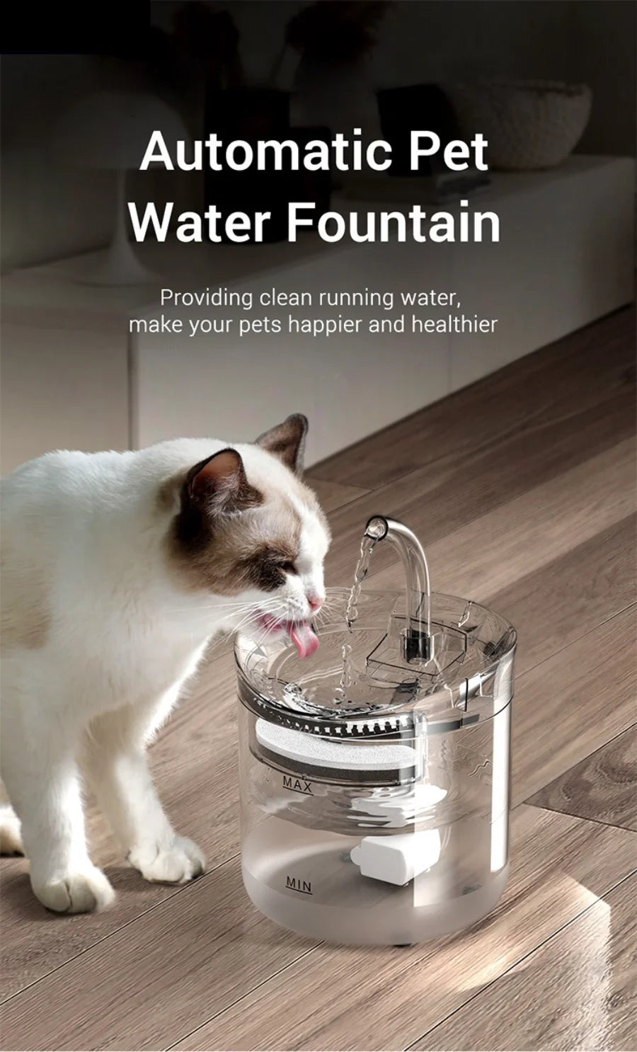 Pet automatic water dispenser, cat and dog sensing drinking water flow fountain filter, automatic circulation pet drinking water