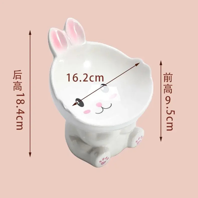 Cute Cartoon Animal Series Ceramic Cat Bowl Tall Food Bowl Neck Guard for Cats to Drink Water to Prevent Dogs from Overturning
