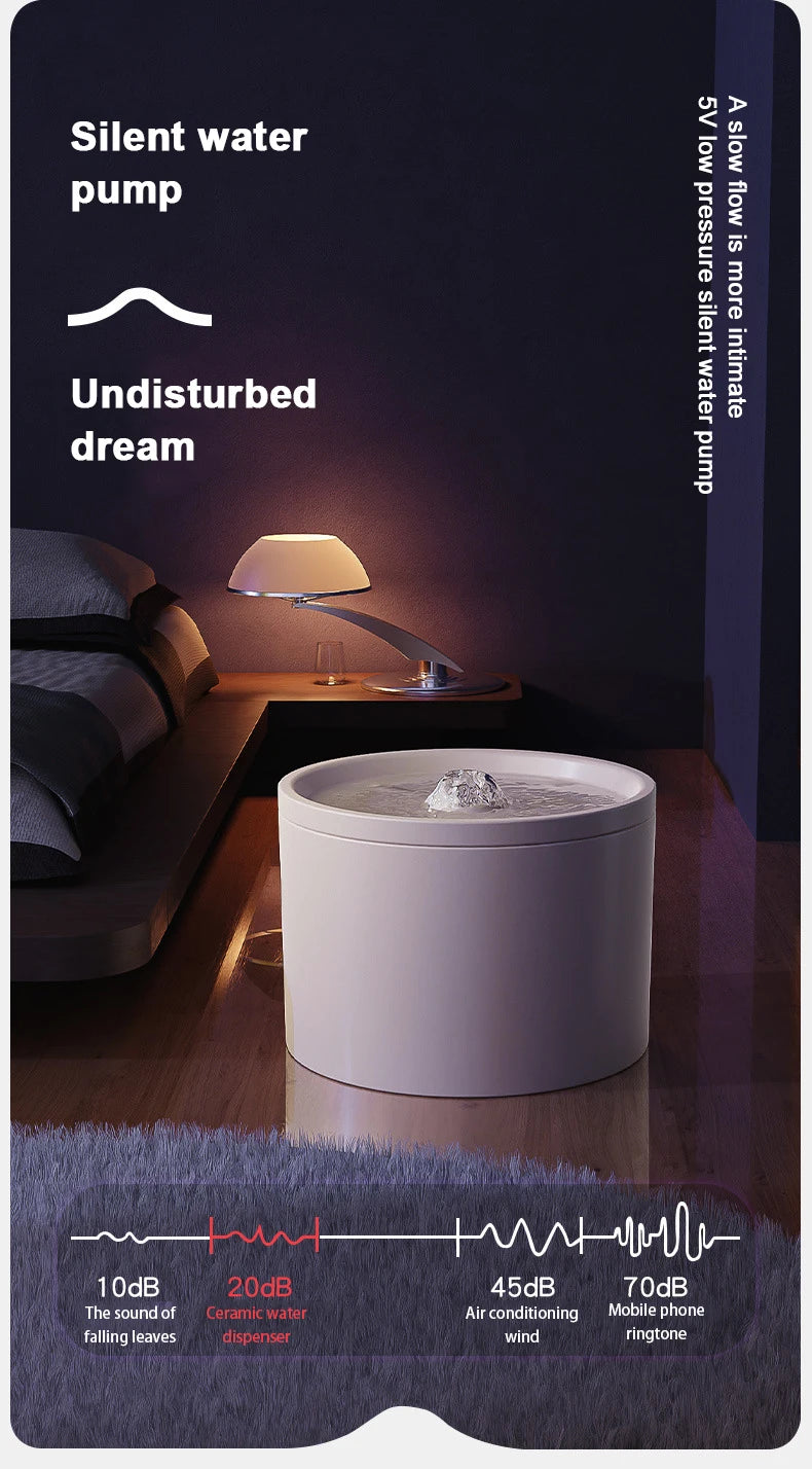 Ultra-Quiet Pet Cat Automatic Water Fountain Filter Dispenser For Dog Flowing Silent Circulation Filtration Ceramic Water Feeder