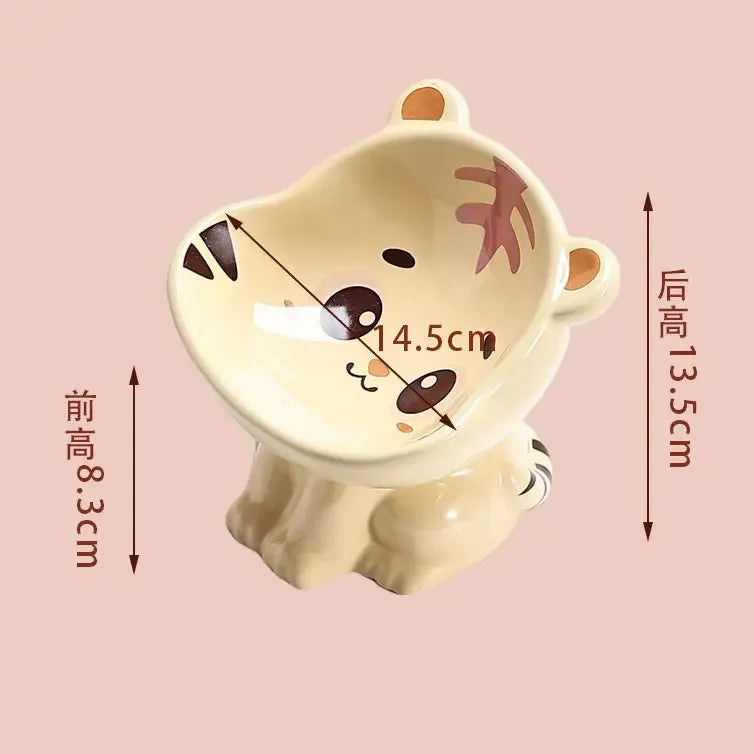Cute Cartoon Animal Series Ceramic Cat Bowl Tall Food Bowl Neck Guard for Cats to Drink Water to Prevent Dogs from Overturning