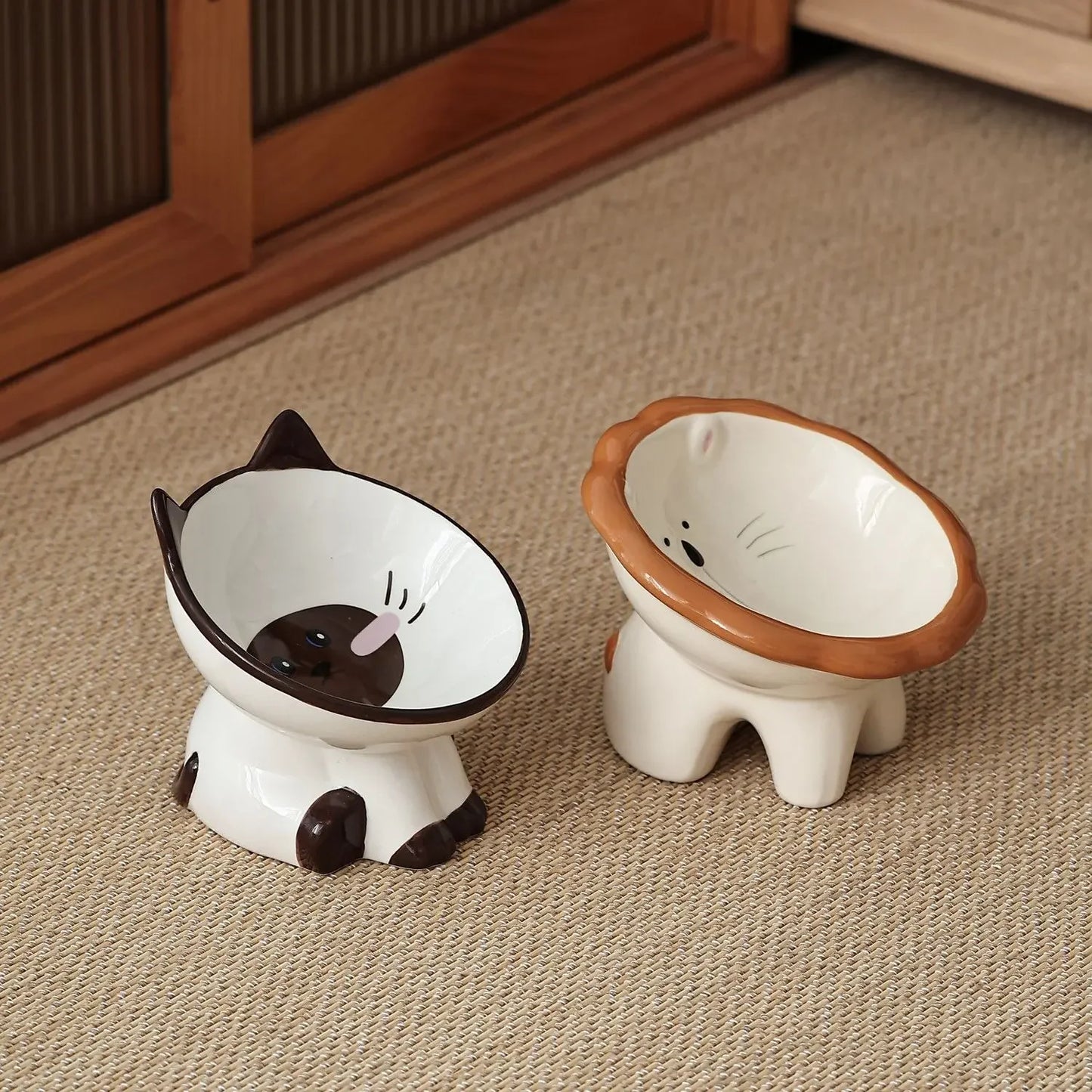 Cute Cartoon Animal Series Ceramic Cat Bowl Tall Food Bowl Neck Guard for Cats to Drink Water to Prevent Dogs from Overturning