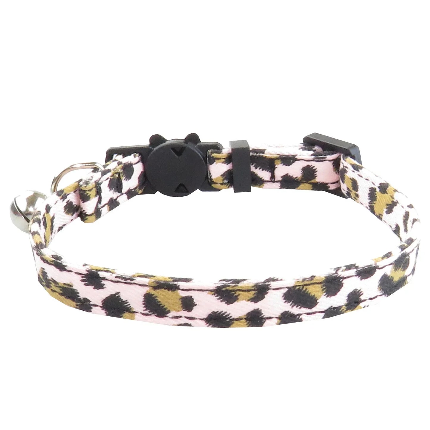 Pet Leopard Cat Collar with Bell Adjustable Puppy Bow Necklace Outdoor Safety Anti-choking for Small Pets Walking Accessories