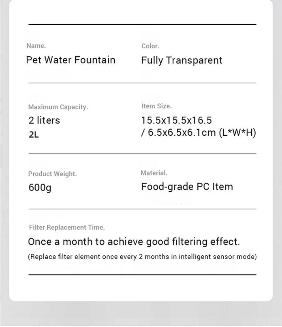 Pet automatic water dispenser, cat and dog sensing drinking water flow fountain filter, automatic circulation pet drinking water