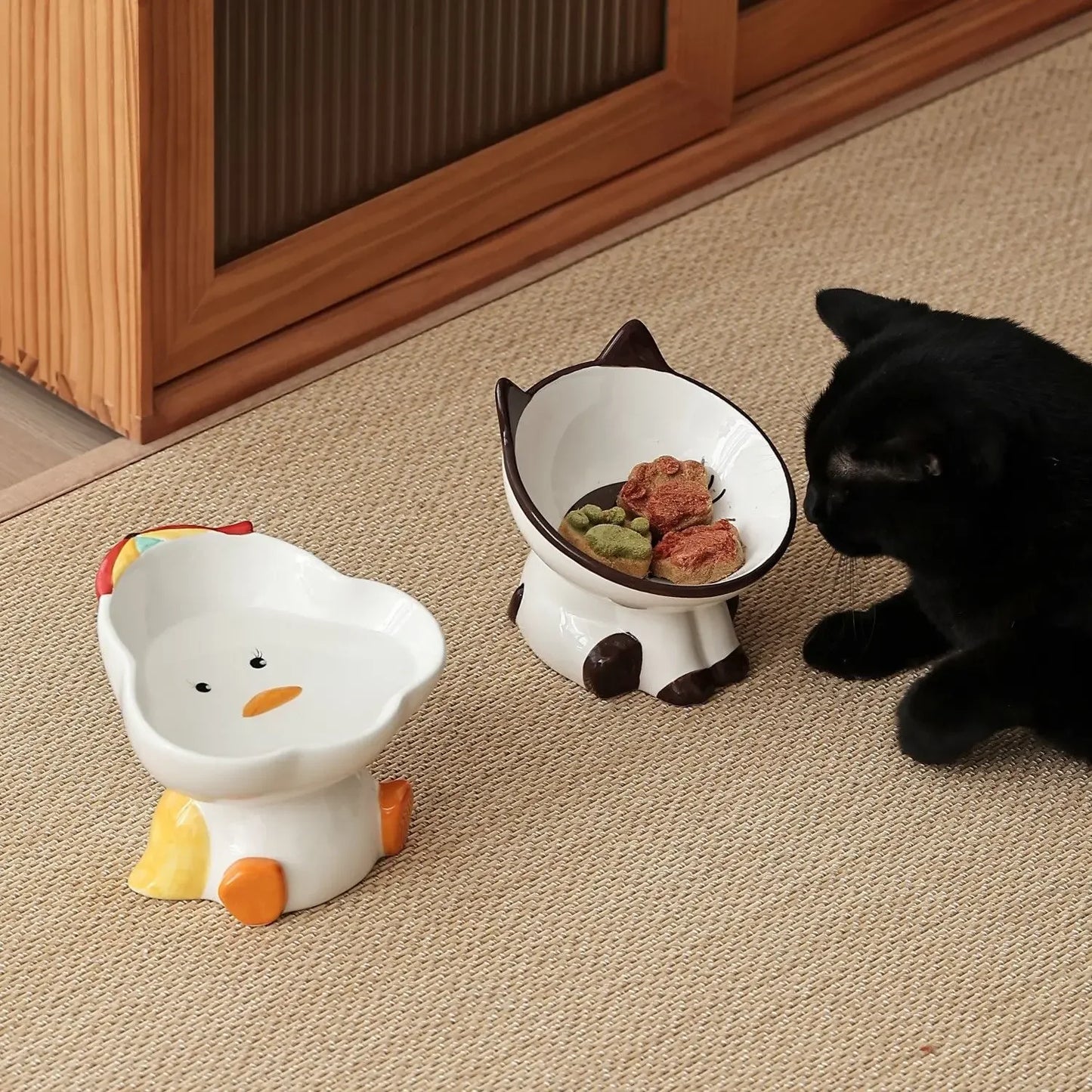 Cute Cartoon Animal Series Ceramic Cat Bowl Tall Food Bowl Neck Guard for Cats to Drink Water to Prevent Dogs from Overturning