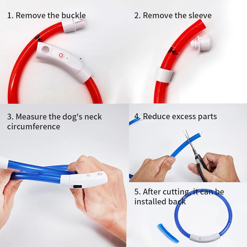 LED Fiber Optic Collar for Pets Luminous Collar USB Rechargeable Anti-lost Light Luminous Dog Accessories Outdoor Products