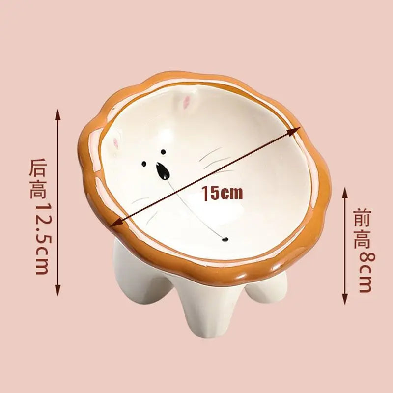 Cute Cartoon Animal Series Ceramic Cat Bowl Tall Food Bowl Neck Guard for Cats to Drink Water to Prevent Dogs from Overturning