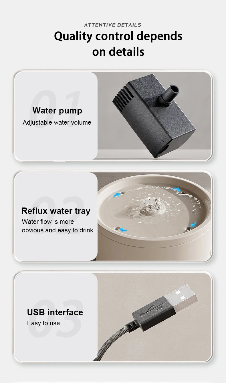 Ultra-Quiet Pet Cat Automatic Water Fountain Filter Dispenser For Dog Flowing Silent Circulation Filtration Ceramic Water Feeder