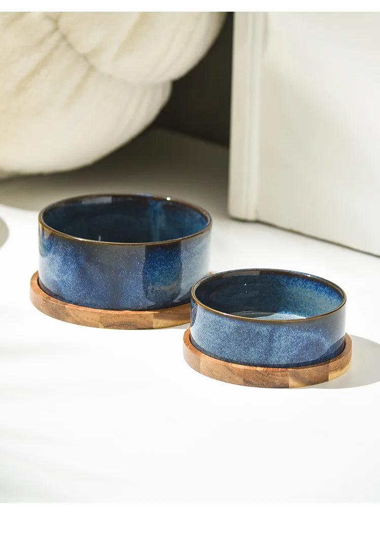 Ceramic Cat Bowl with Spine Protection for Small And Medium-sized Dogs Pet Food Water Feeder Rollover Prevention in Light Orchid Safflower Dark Orchid Glaze