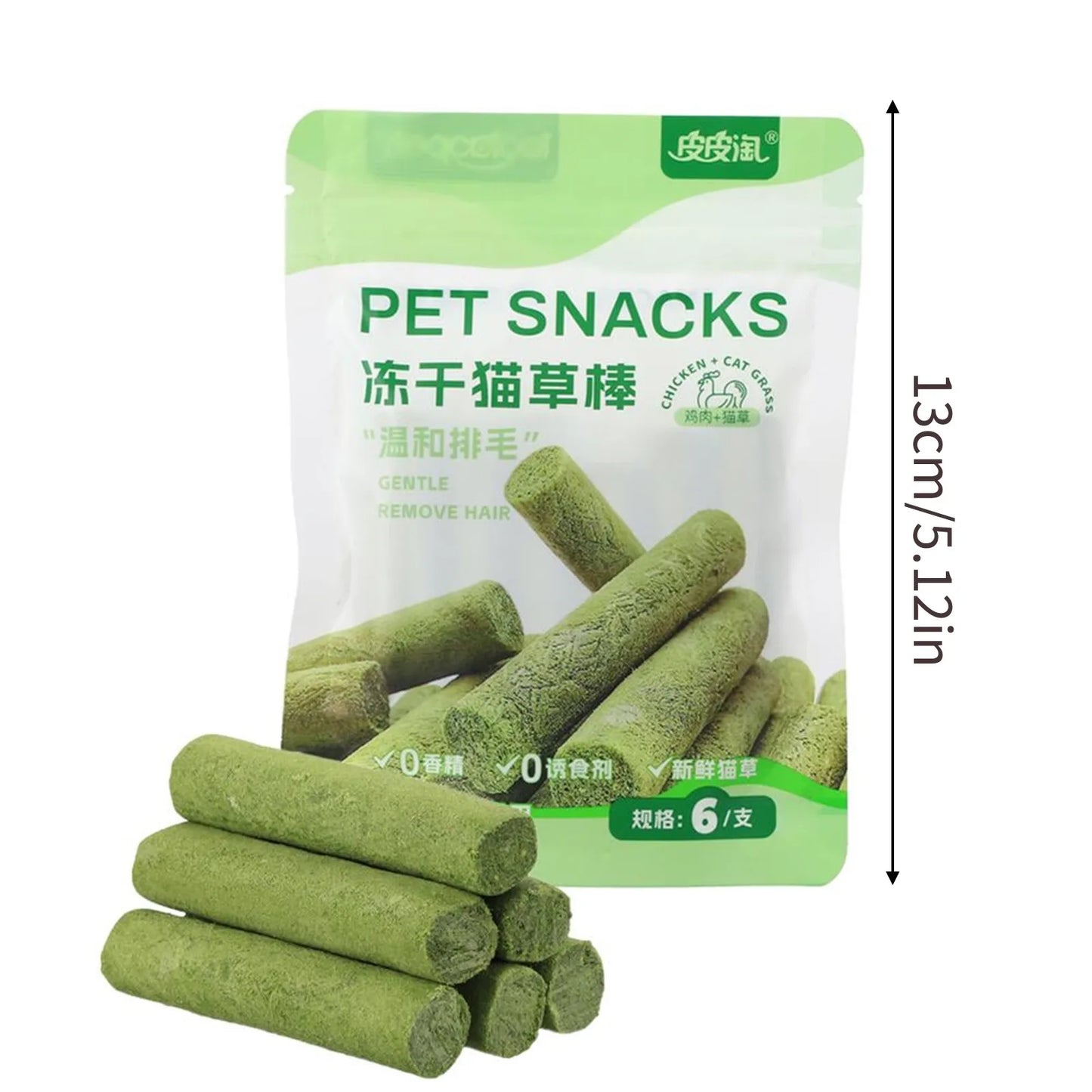 Pet Teeth Freeze-Dried Cat Grass Sticks (6pcs/bag),Cat Dried Grass Stick, Gentle Grooming Cat Snacks, Cat Grass Grinding Stick