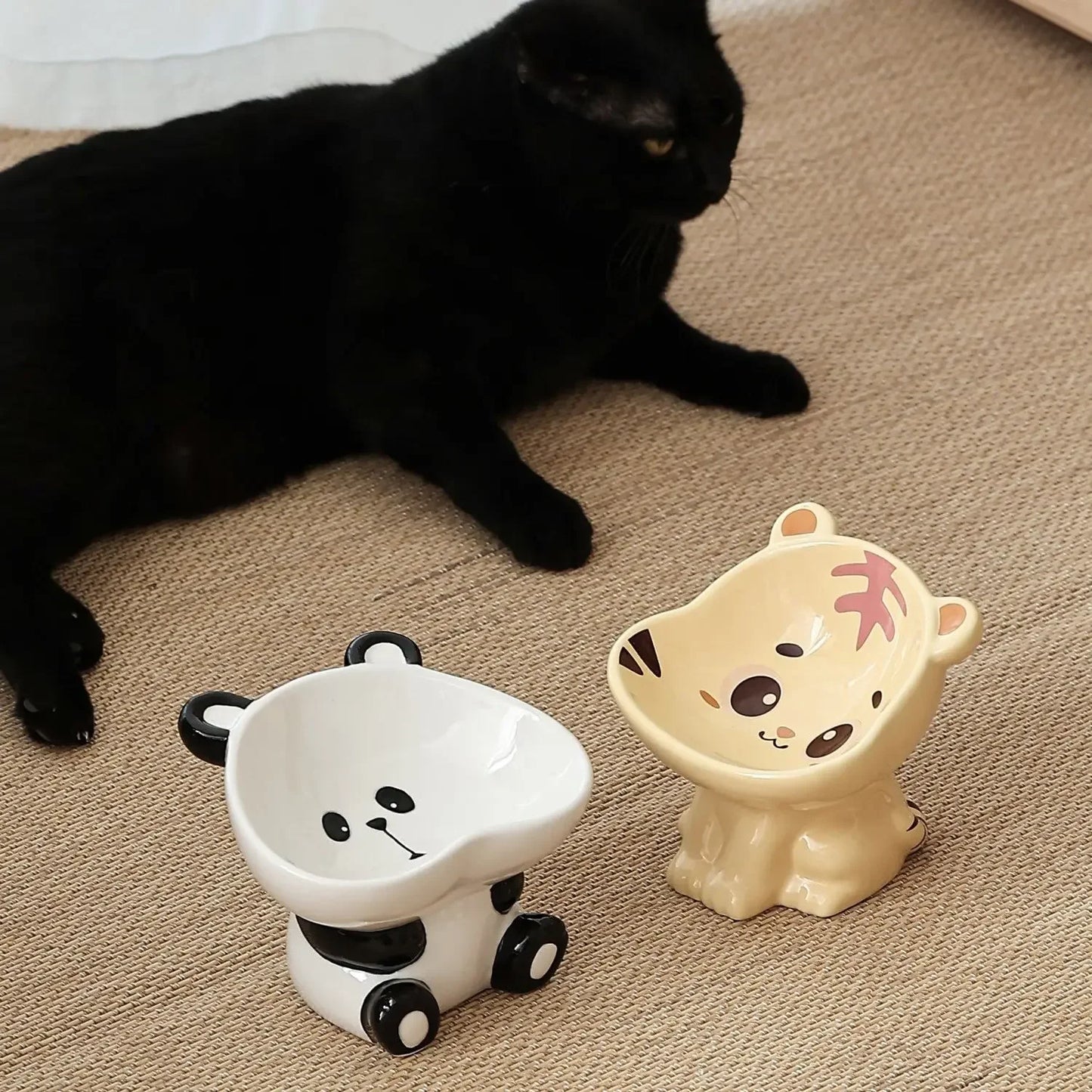 Cute Cartoon Animal Series Ceramic Cat Bowl Tall Food Bowl Neck Guard for Cats to Drink Water to Prevent Dogs from Overturning