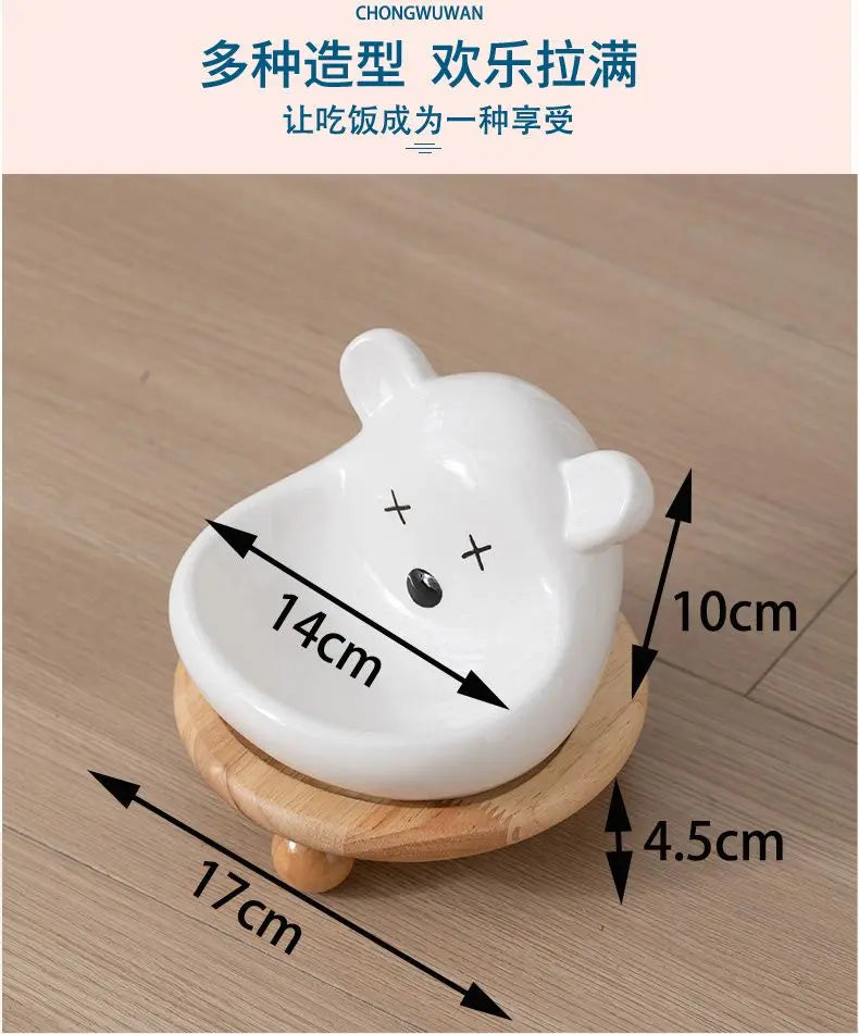 Cute Cartoon Animal Series Ceramic Cat Bowl Tall Food Bowl Neck Guard for Cats to Drink Water to Prevent Dogs from Overturning