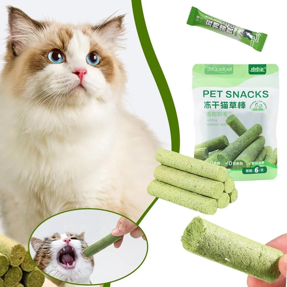 Pet Teeth Freeze-Dried Cat Grass Sticks (6pcs/bag),Cat Dried Grass Stick, Gentle Grooming Cat Snacks, Cat Grass Grinding Stick