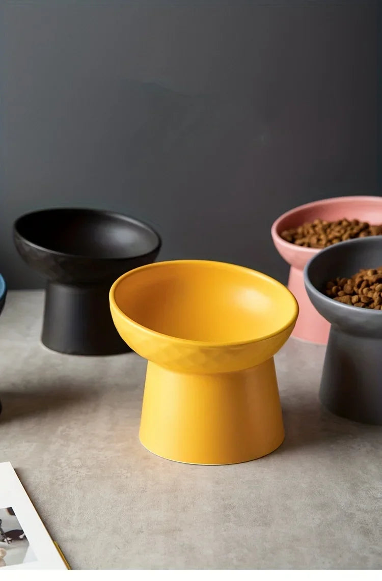 Ceramic Raised Cat Bowls Cat Food Bowls for Neck Comfort Supportive Elevated Feeder Pet Dining Solution for Indoor Cats