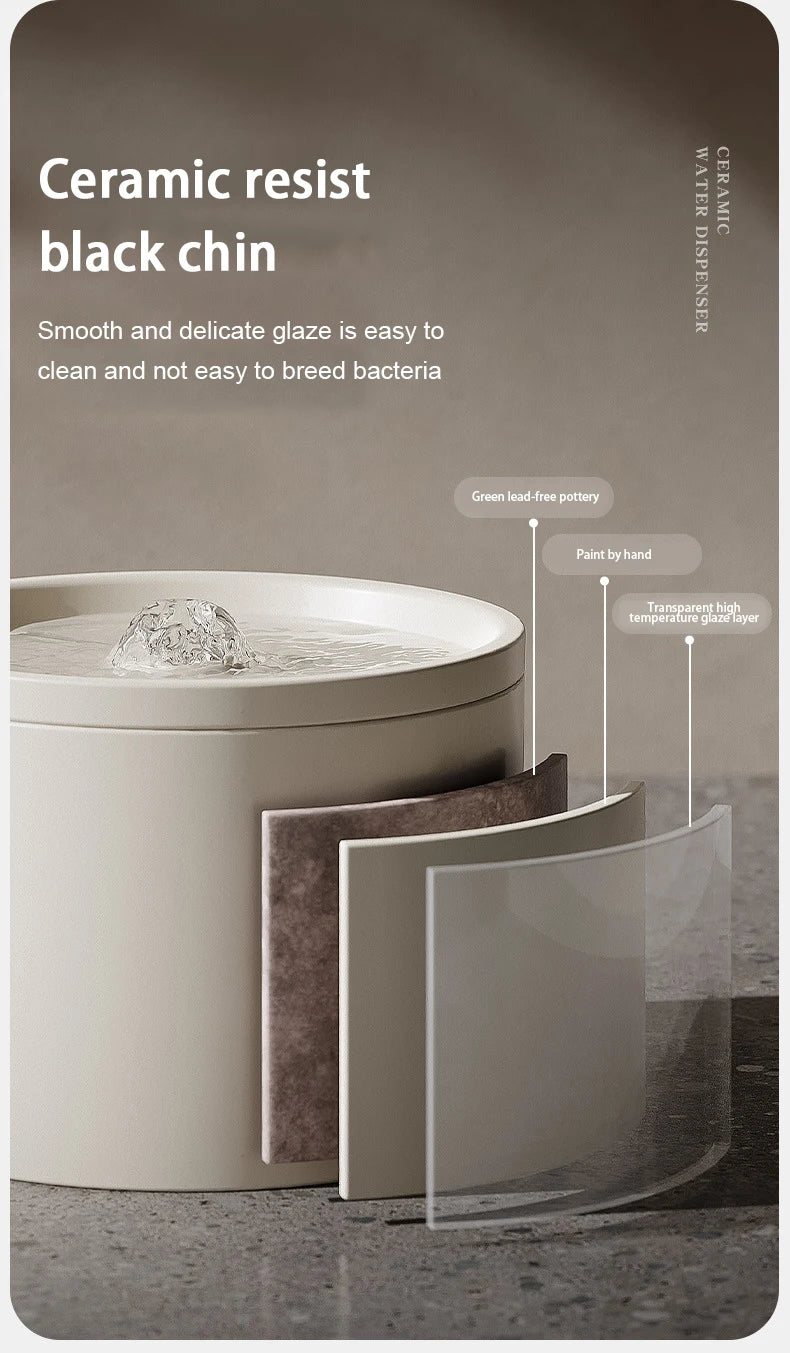 Ultra-Quiet Pet Cat Automatic Water Fountain Filter Dispenser For Dog Flowing Silent Circulation Filtration Ceramic Water Feeder