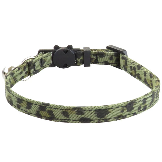 Pet Leopard Cat Collar with Bell Adjustable Puppy Bow Necklace Outdoor Safety Anti-choking for Small Pets Walking Accessories