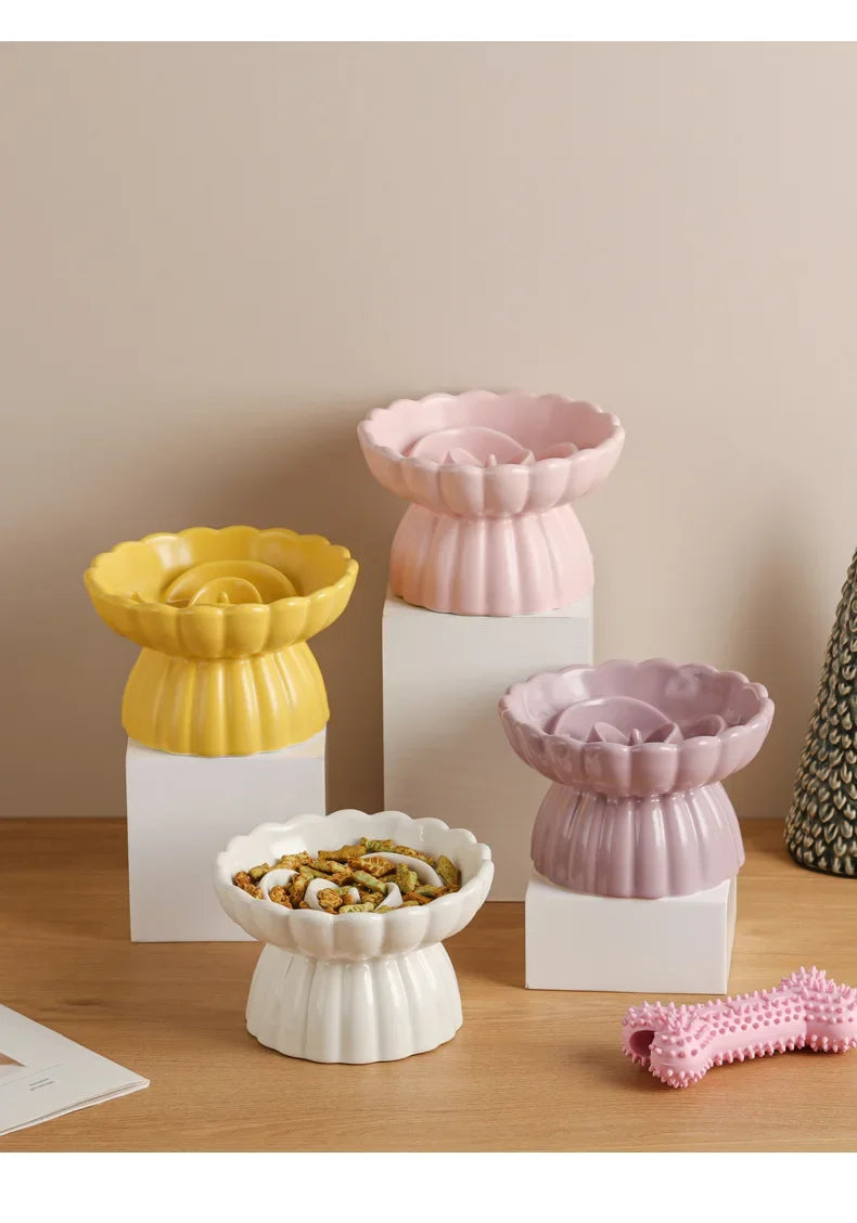 Cat Food Bowl Ceramic Elevated Cats Small Dogs Slow Feed Bowls Anti-choking Pet Eating Feeders Anti-gulping Puppy Supplies