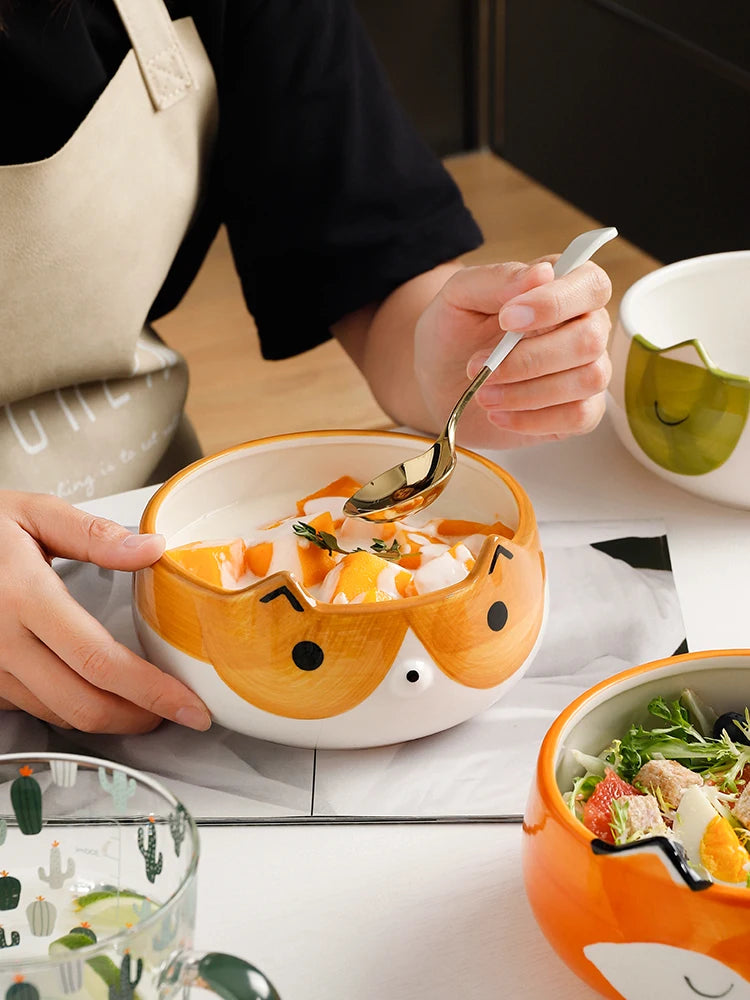 Hand Painted Ceramic Animal Bowls - Fox Cat Dog Design Eco-Friendly Porcelain